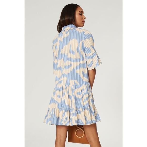 DIANE VON FURSTENBERG Blue Printed Shift Shirt Collar Neck Beata Dress Size 2 - Picture 3 of 12
